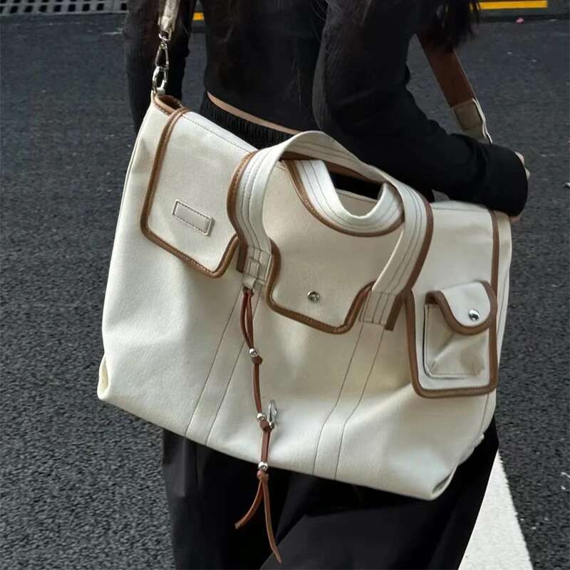 Niche Women's Large Capacity Canvas Fashion Trend Square Messenger Ladies Contrast Color Design Shoulder Bag 2025