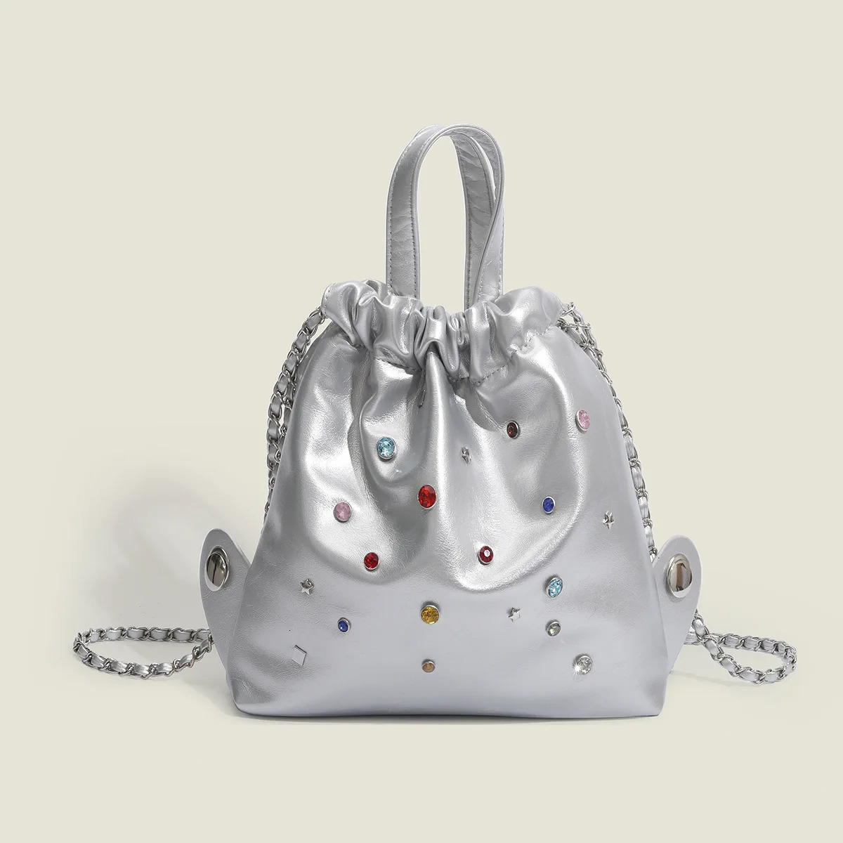 South Korea niche silver gemstone backpack versatile chain backpack large-capacity students school bags for women 250102