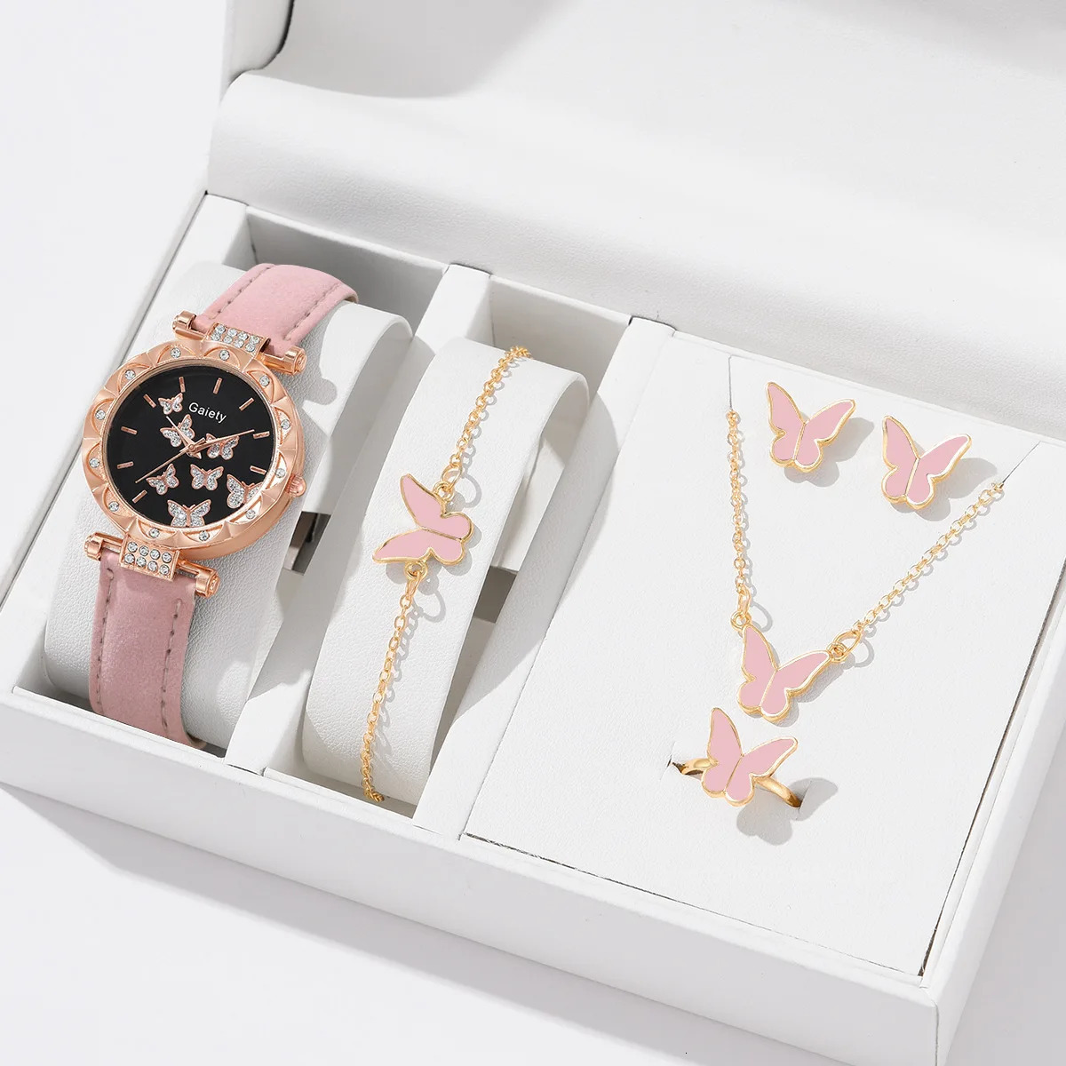 5PCS Set Watch Women Ring Necklace Earrings Fashion Wristwatch Female Casual Ladies Watches Bracelet Clock 241228