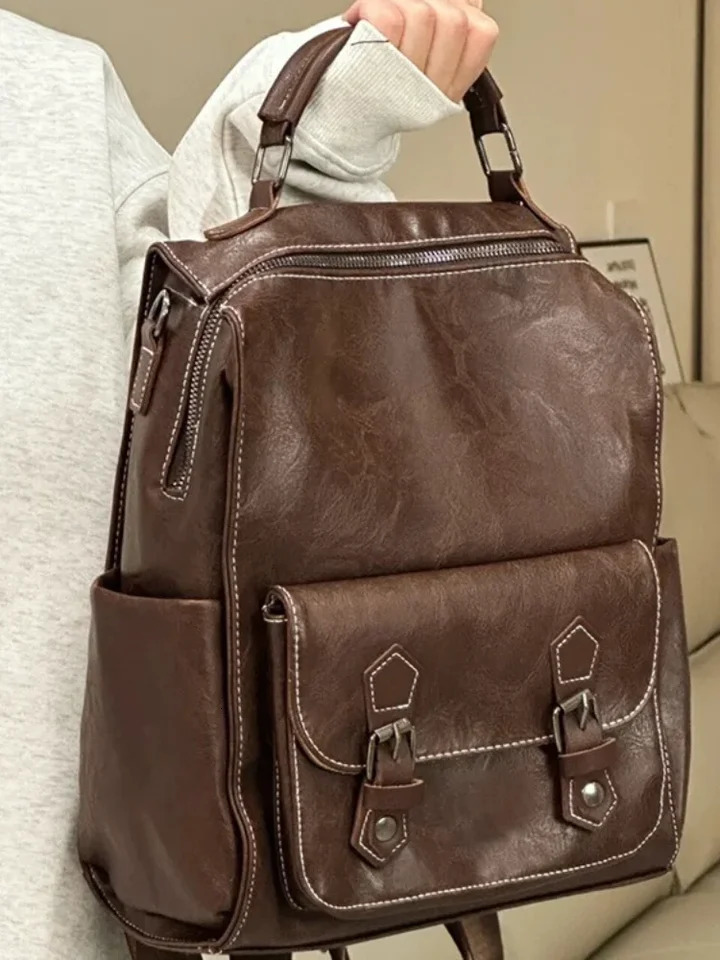 Womens Fashion Backpack Korean Style Retro Solid Color Shoulder Bags Multifunction Handbags Leisure College Students Schoolbags 250102