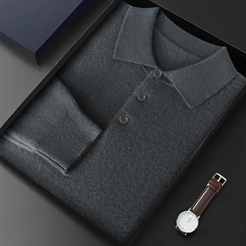 Men Knitwear Australian Wool Pullover Cashmere Sweater Polo Collar Thick Style Long Sleeve Warmth Basic Business Clothing Tops 250106