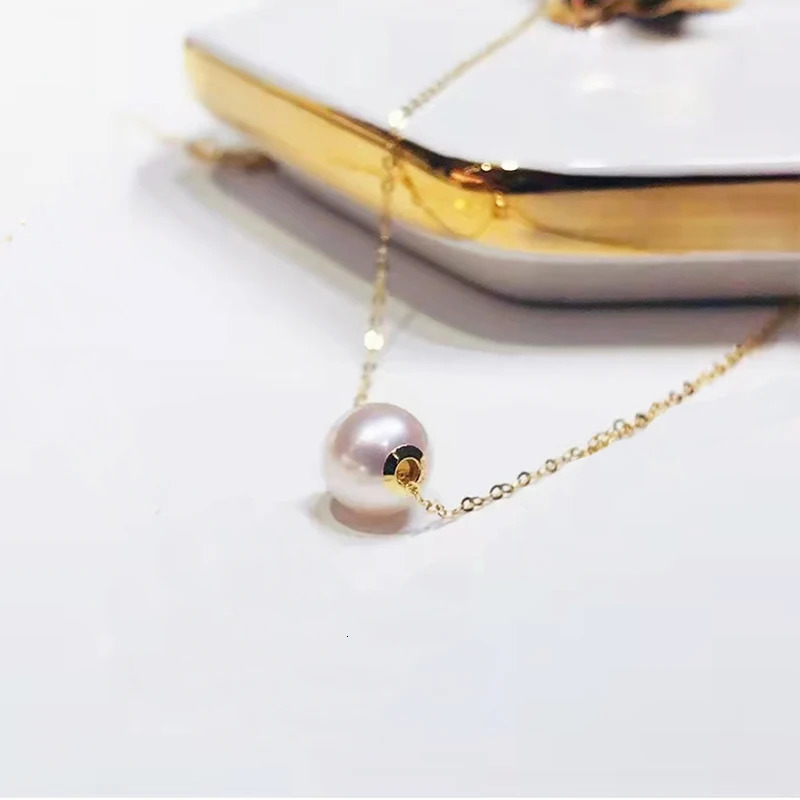Real 18K Gold Necklace Natural Freshwater Pearl Pendant Pure AU750 O-Chain Fine Jewelry for Women Wedding Gift 250106