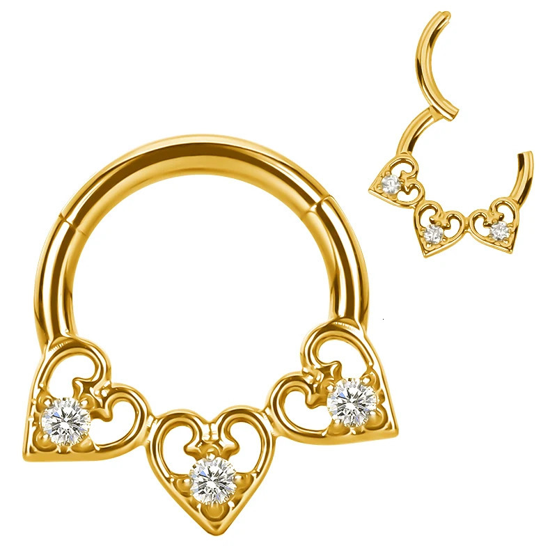 ASTM F136 EAR PIERC Fan-shaped and Heart CZ Hoop Nose Rings Hinged Clicker Labret Tragus Ring Body Piercing Jewelry 250103