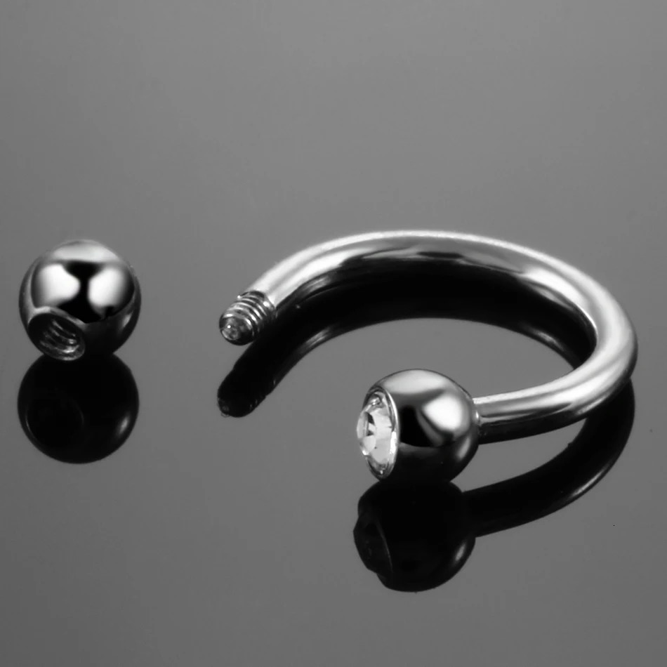 10PCS G23 Horseshoe Ring Piercing Crystal Ear Tragus Cartilage Eyebrow Lip Ring Nose Septum Hoop Rings Piercing Jewelry 250103