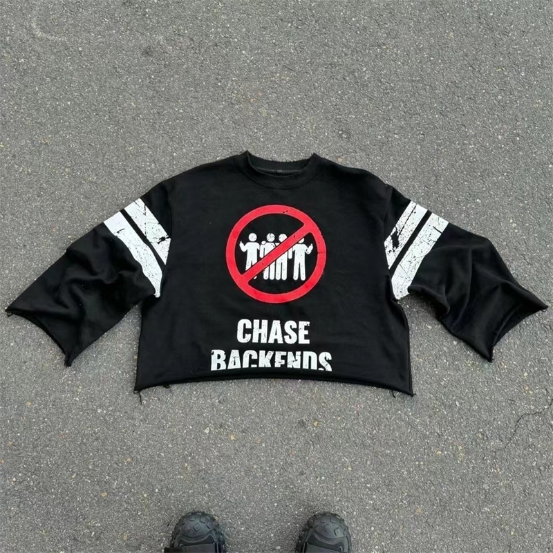 Y2k streetwear Gothic letter pattern printed oversized Tshirt mens retro loose Harajuku long sleeved round neck top womens 241217