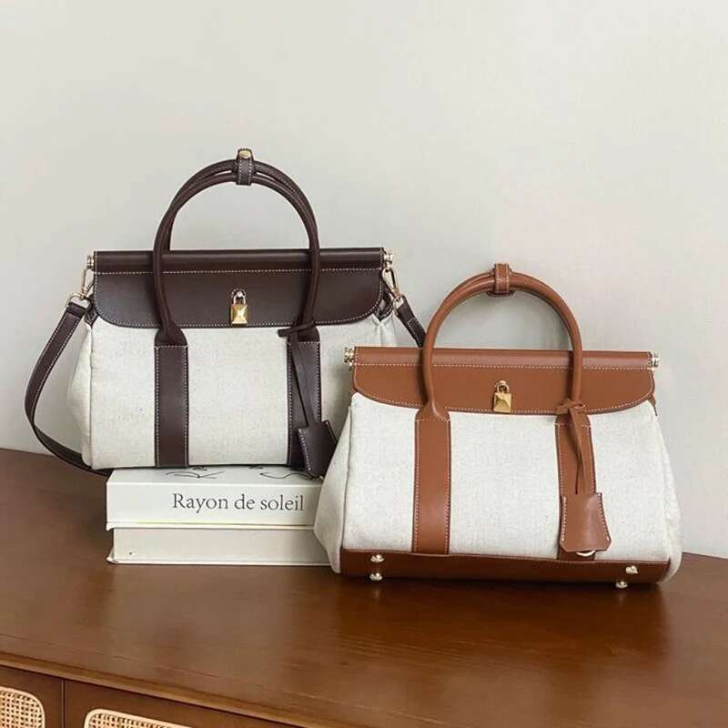 Capacity Spliced Color Leather Handbag 2025 Design Grained Cowhide Womens Tote Bag handbags