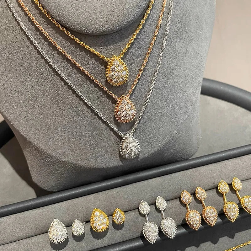 925 silver original gold plating water drop necklace Earrings bracelet Ring woman Fashion radiant jewelry Set 250102