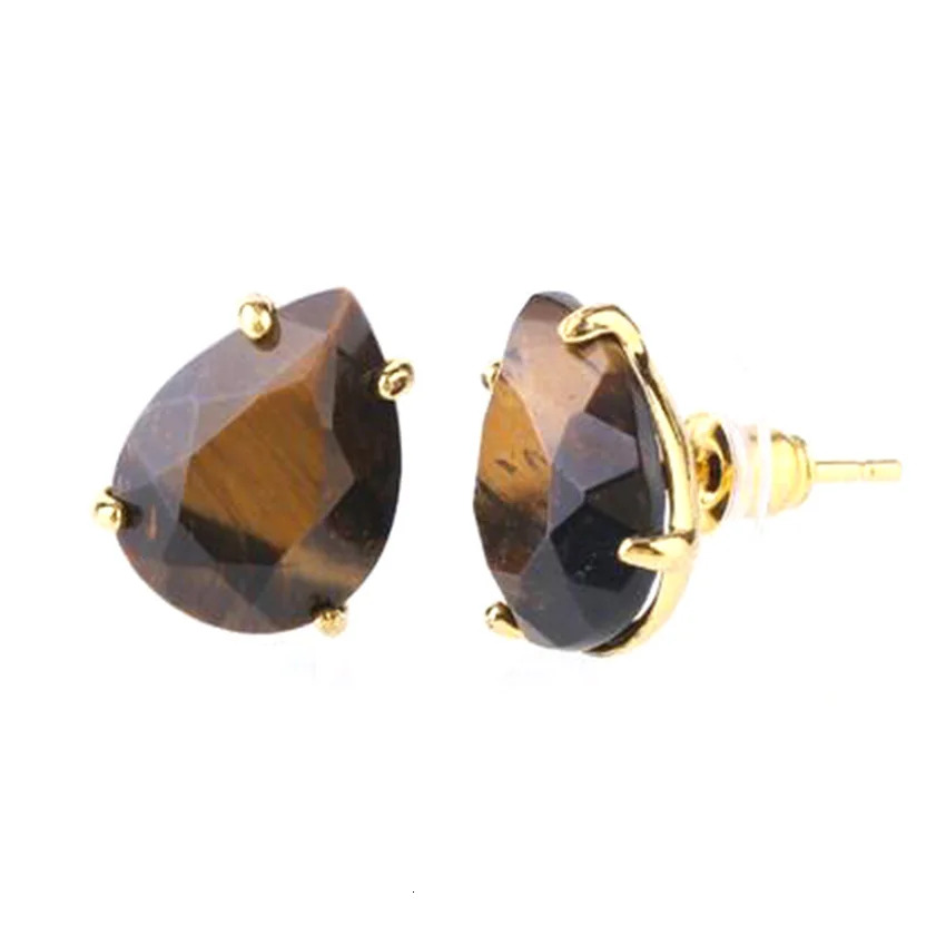 Crystal Stud Earrings for Women Girls Waterdrop Round Oval Shape Natural Lapis Lazuli Amethyst Faceted Stone Earring Jewelry