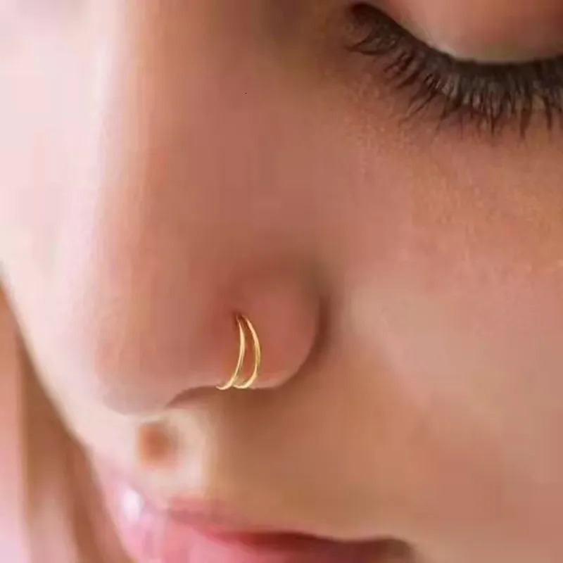 50pcs/Lot Steel Two Rings Open Bend Seamless Smoothly Septum Hoop Nose Ring Earring Body Nose Lip Piercing 20G 250103