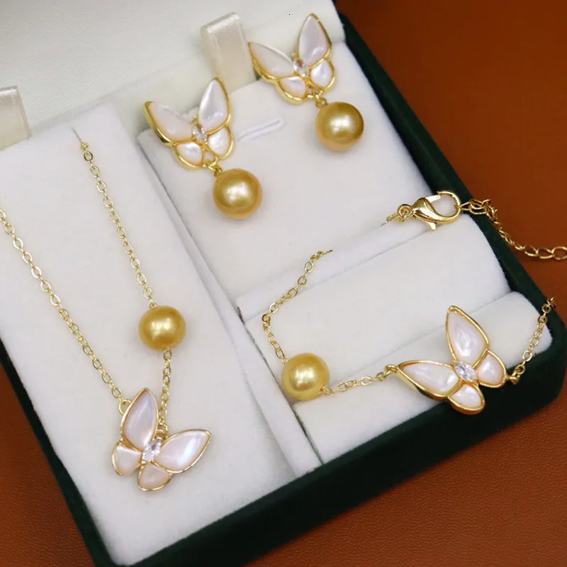 Freshwater Pearl Womens Autumn Korean-Style 8-9/9-10mm Shell Butterfly Necklace Bracelet earring Pendant Case 250102