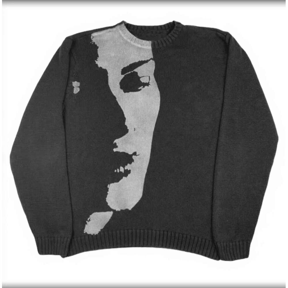 Knitwear Portrait Jacquard Pattern Round Neck Long Sleeve High Street Loose Sweater Punk Style