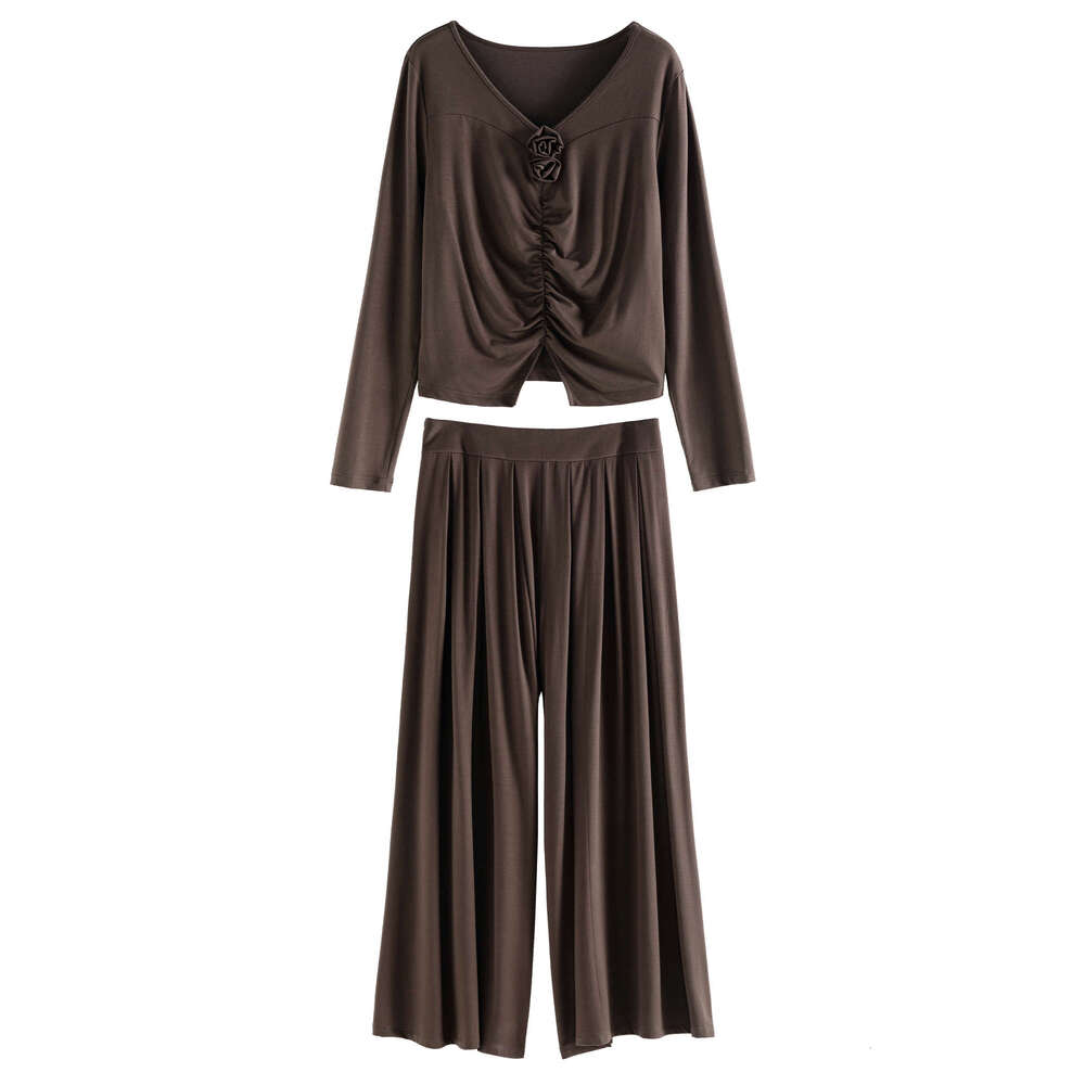 Women's Wear Women's French Holiday Style Wer Pleated V-Neck Slim Fit Autumn New All-Match Casual Fashion Suit