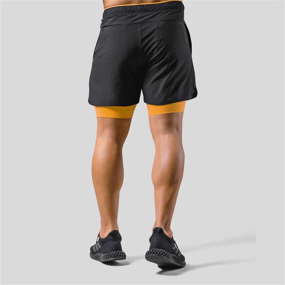 2 in 1 Running Sports Shorts Men Jogging Sportswear Gym Fitness Bodybuilding Quick Dry Pants Male Summer Training Beach Bottoms 250103