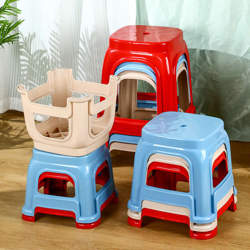 0116 Family dining chairs, red household thick stackable simple square stools, plastic high and low chairs