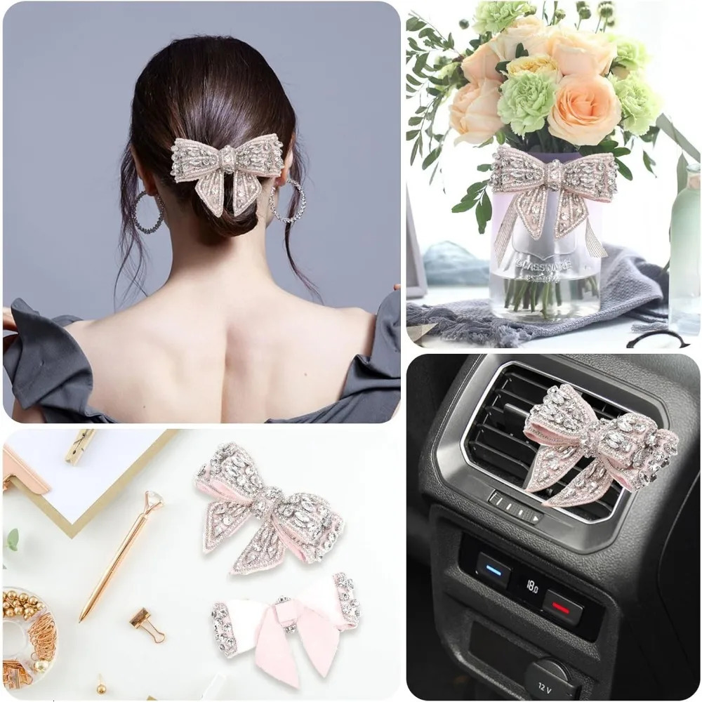 2Pcs Bow Crystal Rhinestone Applique DIY Craft Knot Bow Patches for Pumps Clutch Dress Hat Shoe Clip for Bride Party Wedding 250106