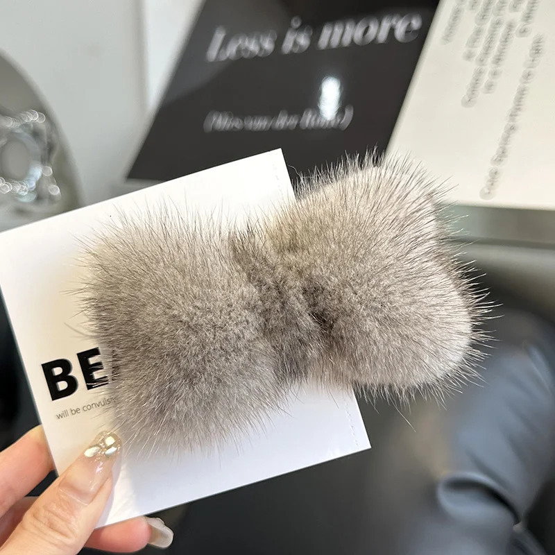 Real Mink Fur Hair Larg Bowknot Hairpin Side Clip Net Red Cute Olush Fur Headdress Shiny Hair Scratch Accessories Gifts 250106