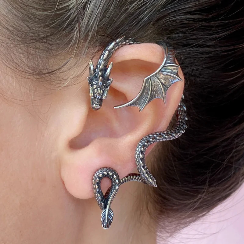 NO PIERCING Dragon Cuff Earring for Women Men Gothic Jewelry Year of Dragon Cuff Earring Dragon EAR JACKET Ear Wrap Accesso 250103