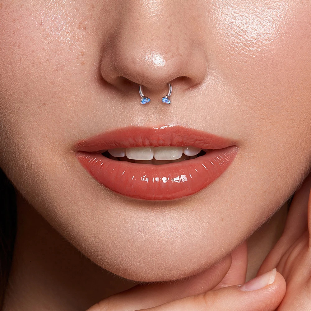 G23 ASTM F136 5/50PCS Eyebrow Piercing Nose Ring Colored Zircon Septum Helix Cartilage Piercing C rod Body Jewelry 250103