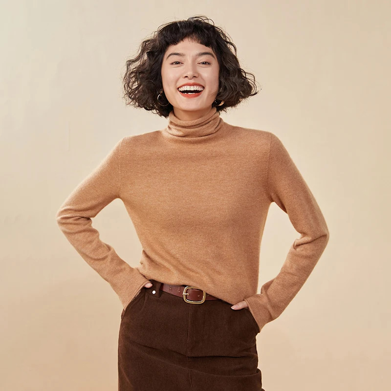 Womens pullover autumnwinter 100% cashmere sweater casual knitted high collar loose Tops basic pile Blouse 250103