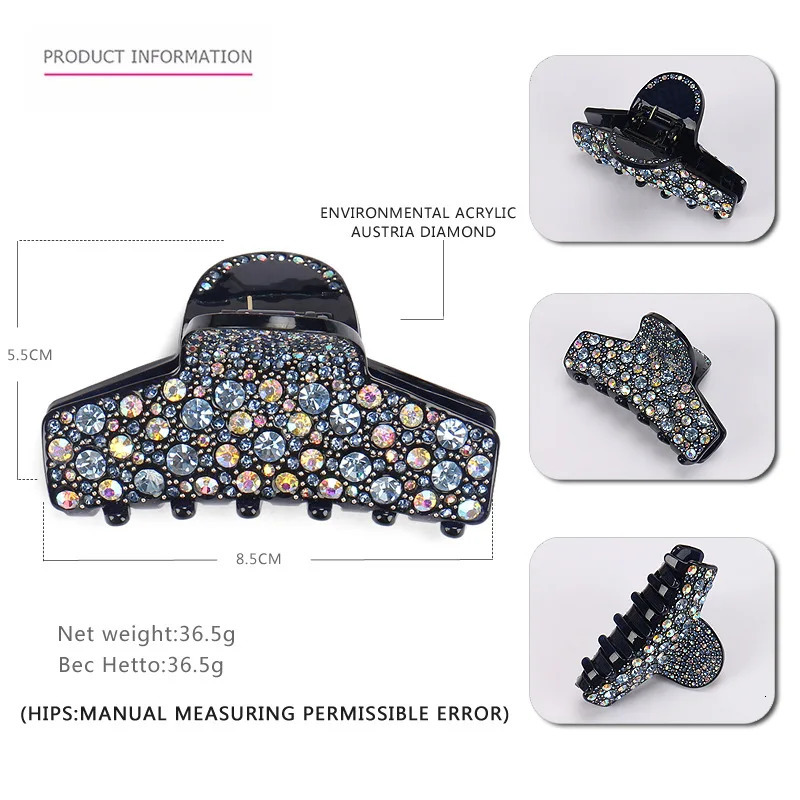 Elegant Spark Rhinestones Hair Jewelry Ornament Accessory for Women Girls Good Handmade Hair Claw Clip - Business Travel Bridal 250106