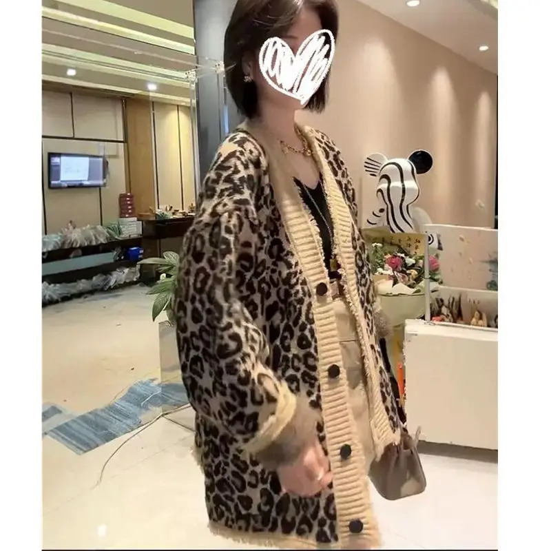 Vneck Tassel Westernstyle Highend Leopard Print Fashionable Retro Lazy Style Sweater Cardigan Womens 250103