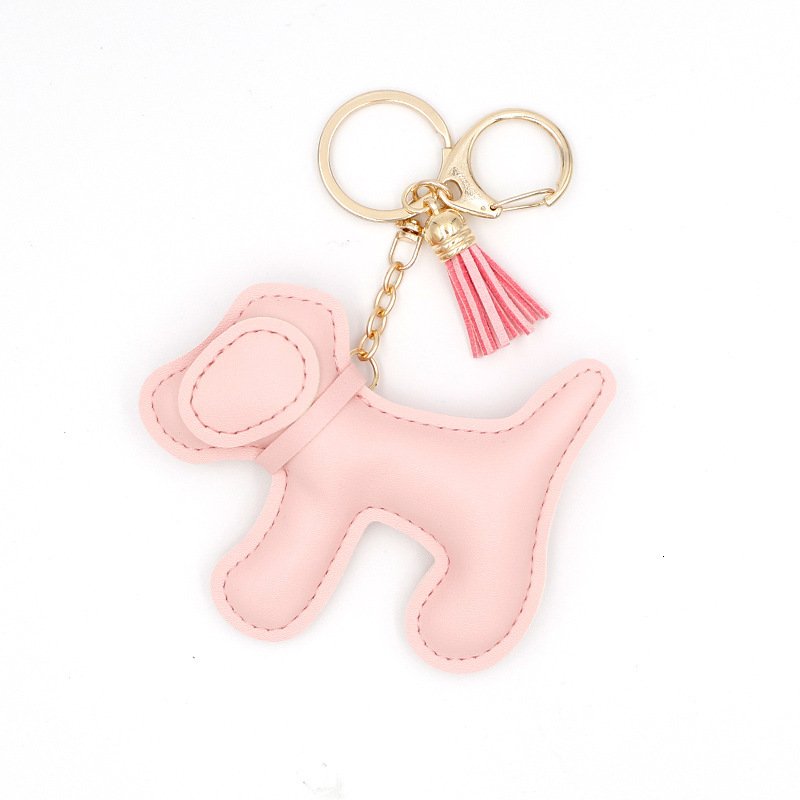 Leather Keychain Creative Cute Macaron Color Filled Cotton Doll Tassel Backpack Pendant Accessories