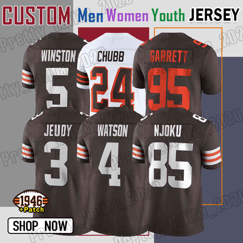 24 Nick Chubb Myles Garrett Football Jersey 5 Jameis Winston Deshaun Watson Jerry Jeudy Jeremiah Owusu-Koramoah David Njoku Brown Bernie Kosar Denzel Ward Joe Thomas