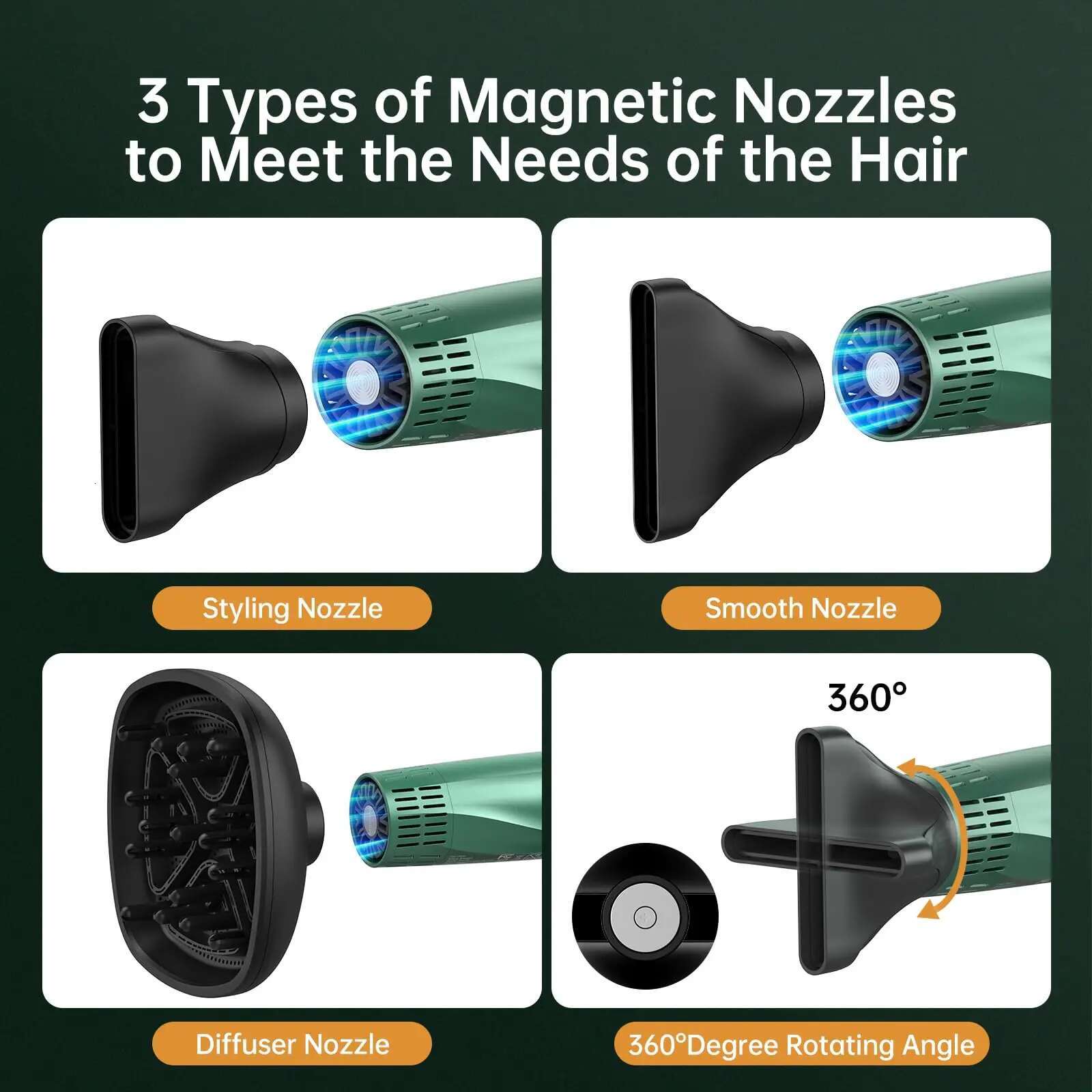 Hair Dryer with Diffuser Concentrator Nozzles Comb & Holder High Speed for Fast Drying 12 Modes as Salon Light Quiet 1875W