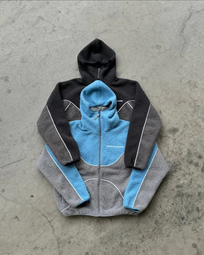 Fashion vintage color matching n zipper sweatshirt men high street hip hop streetwear hoodie couple loose casual warm coat 250103