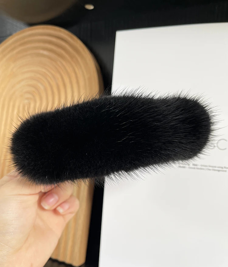 14cm Real Mink Fur Hair Clip Large Size Hairpin Barrettes For Women Girls Ponytail Temperament Clamps Hair Accessories 250106