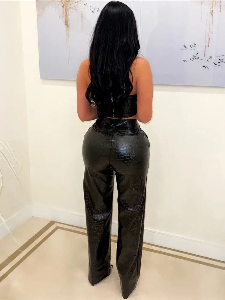 iDress Womens Green Corset Cut-Out Cargo Sexy Sleeveless Jumpsuits PU Leather Matching Set Sexy Clubwear 2 Piece Outfits 250106