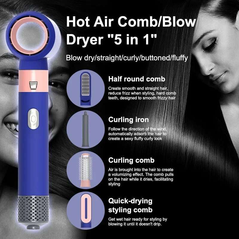 New Design 5 In 1 Hot Air Automatic Curler Rod Curg Straight Dual Purpose Styg Comb Hair Dryer