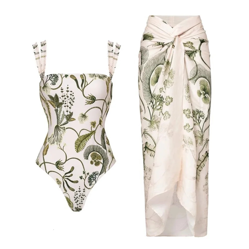 High Quality Print One Piece Swimsuit with Skirt Women Swimwear Sexy Bathing Suit Monokini Beach Bodysuit Beach Wear 250106