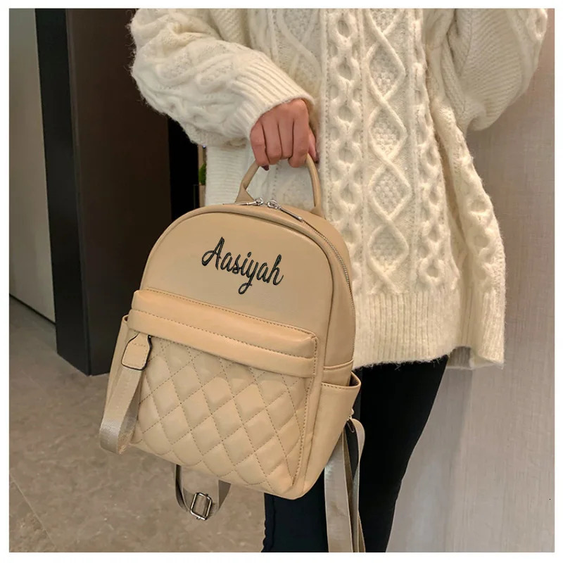 Embroidery Name Backpack Womens PU Bag Fashion Ladies Gift High Quality PU Backpack Personalized Outdoor Small Backpack 250102