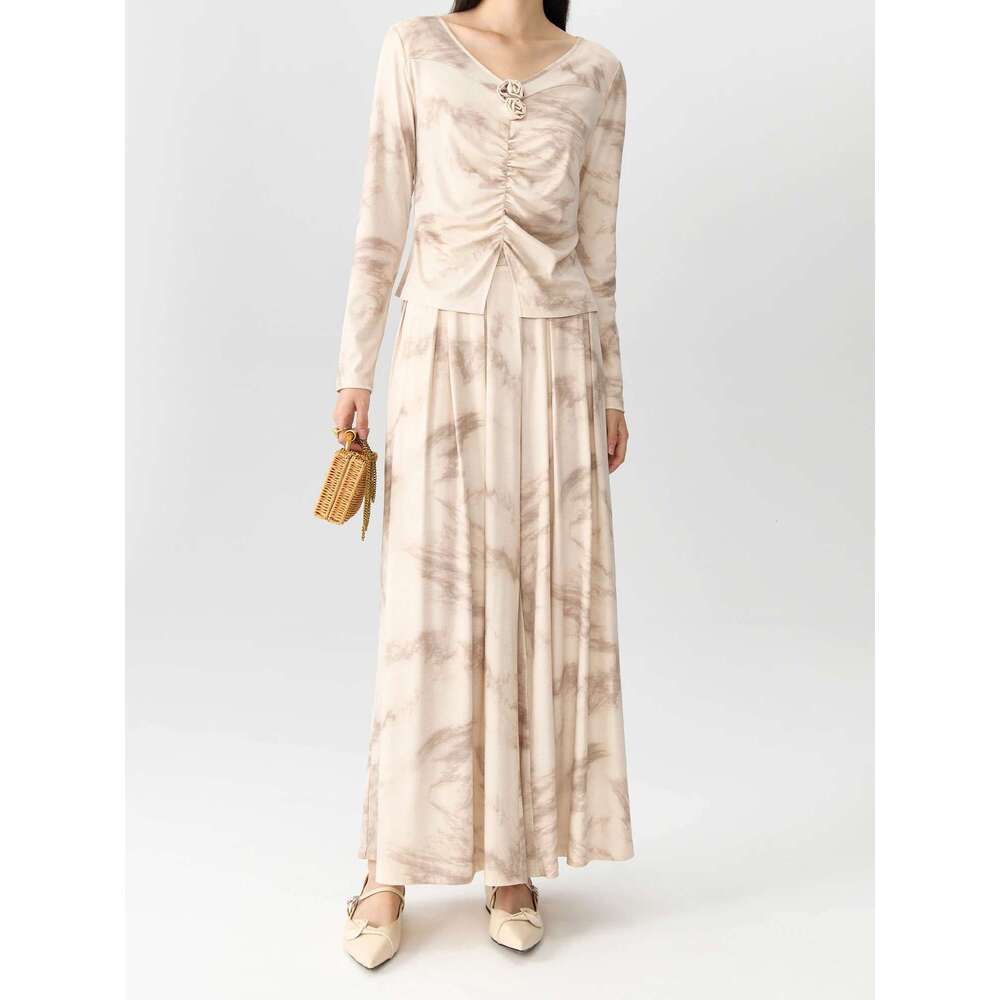 Women's Wear Women's French Holiday Style Wer Pleated V-Neck Slim Fit Autumn New All-Match Casual Fashion Suit