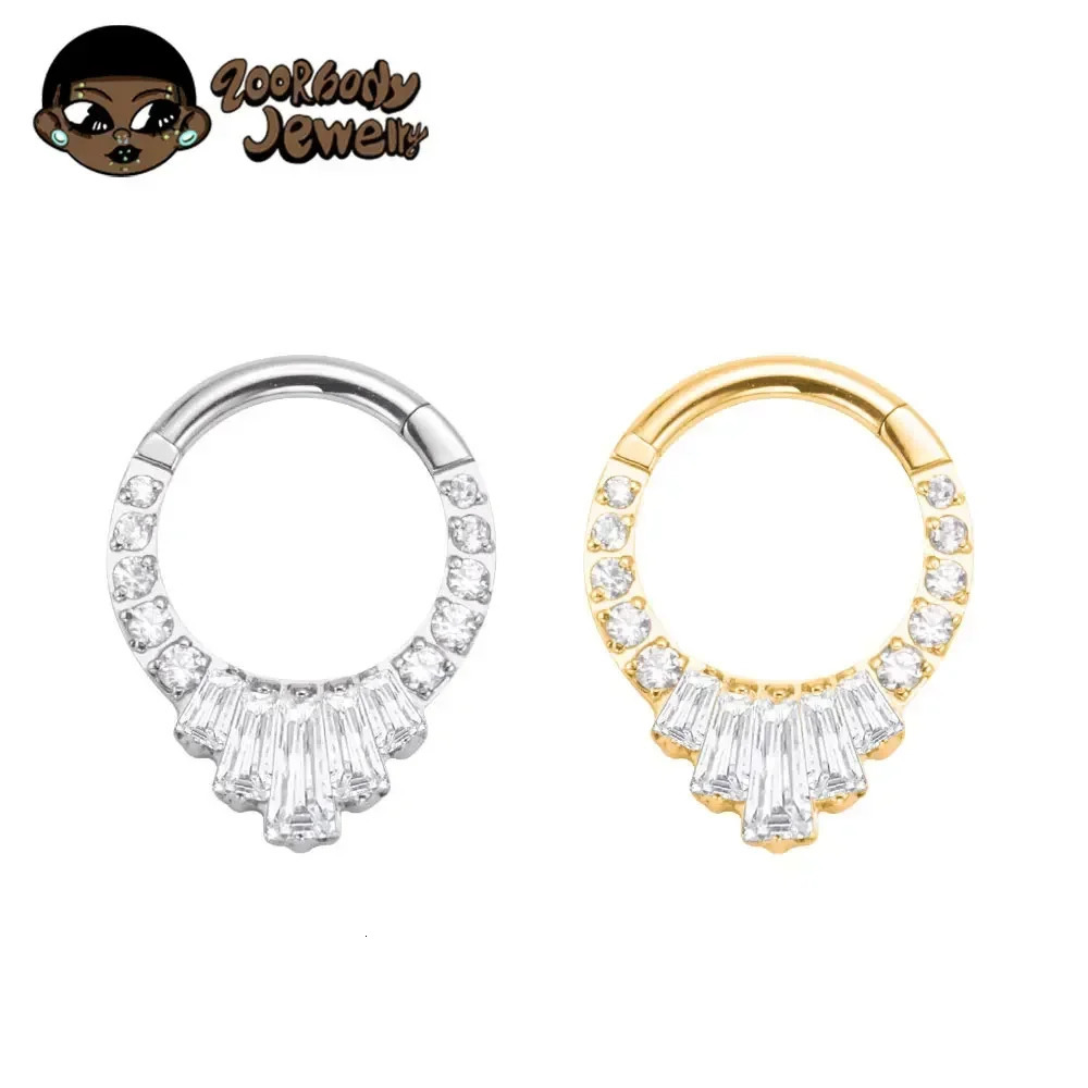 G23 Septum Ring 5A Square Zircon Nasal High Brightness Punk Tragus Piercing Jewelry for Men and Women Earrings 250103
