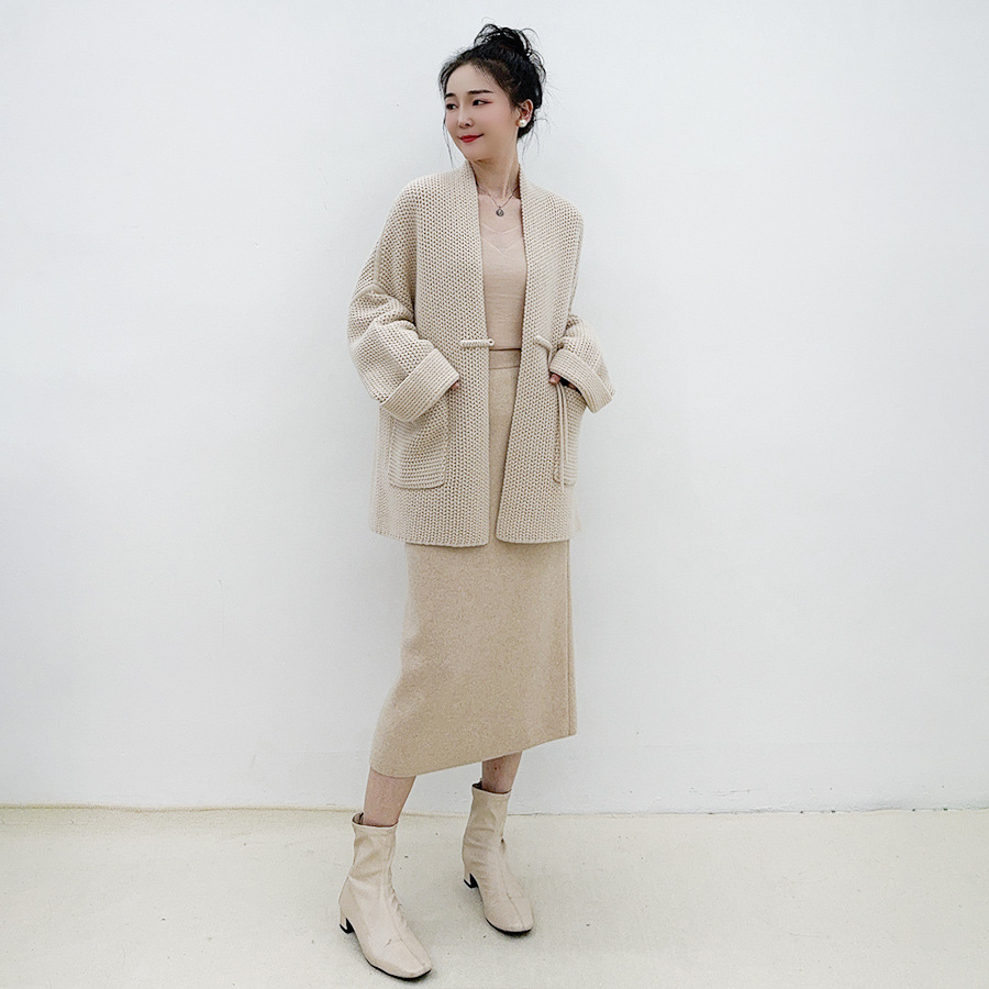 M3135 Thickened pure cashmere knitted skirt for women with elastic waist, comfortable, warm and versatile pure cashmere skirt