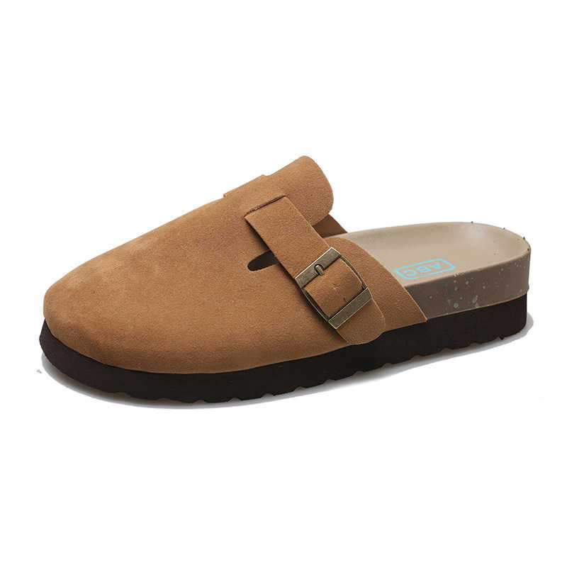 2025 slides slippers clogs British style thick soled slippers for women new spring and summer with toe cover and buckle strap for casual lazy shoes
