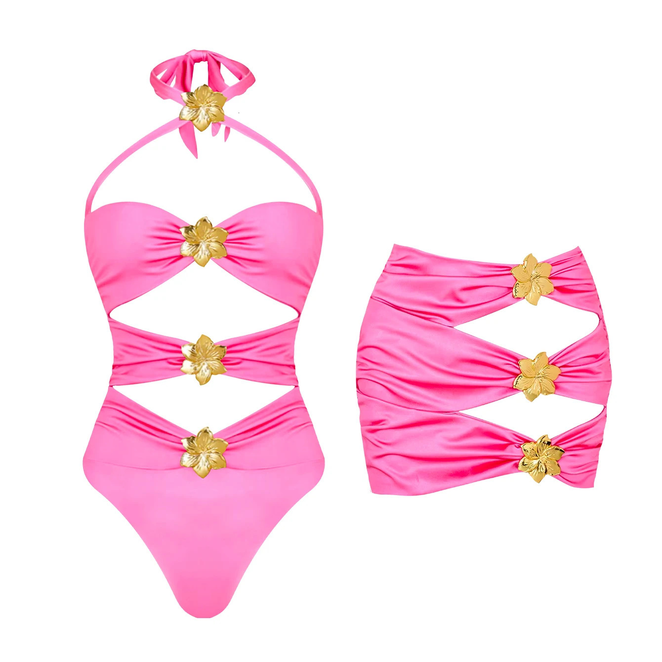 2025 Cutout Swimsuit and Skirt Swimwear Women Bodysuit Monokini High Leg Swim Suit Bathing Suit Beachwear250103