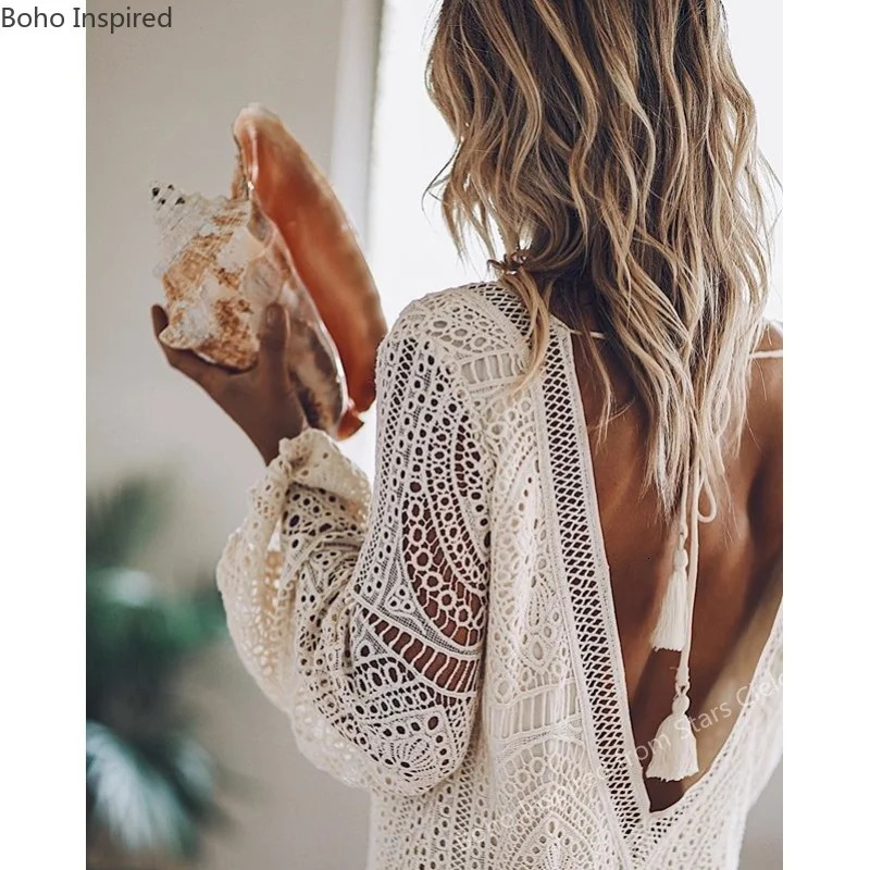 BOHO INSPIRED Lace Tuned Dress Womens V-neck Sage Strap Bikini Cover Sexy Summer Beach Dress Mini Womens BOHO Dress 250103