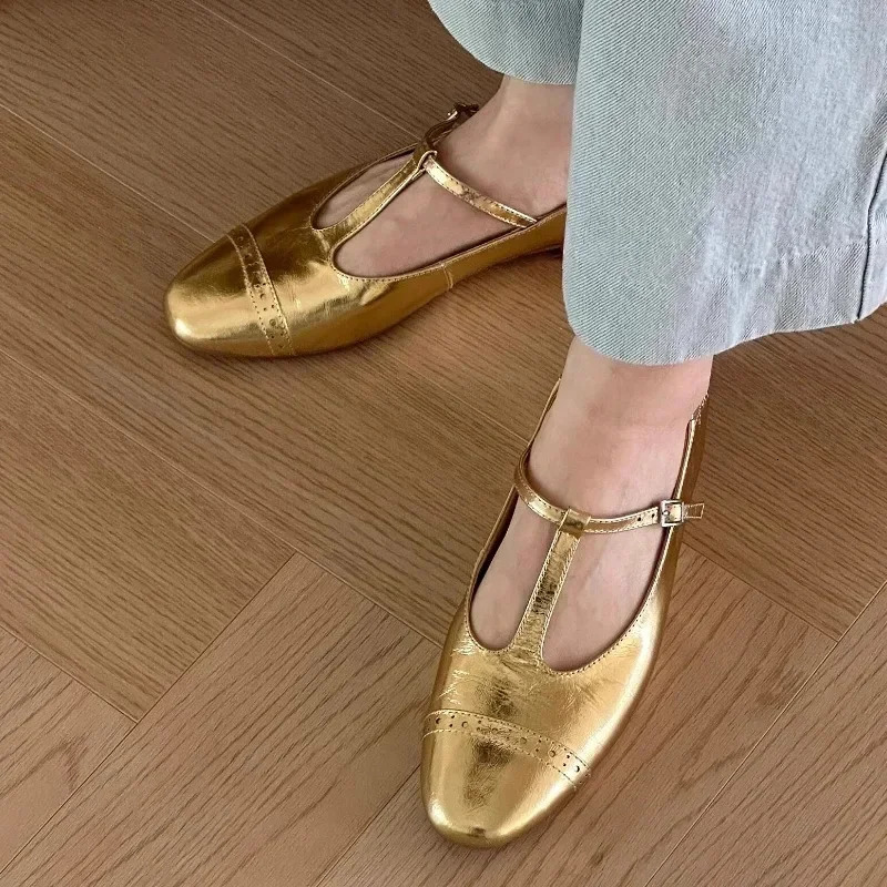 Womens Flat Shoes 2024 Spring and Autumn Square Toe Shallow Buckle Womens Shoes Solid Color Casual Office Lolita Shoes 250106