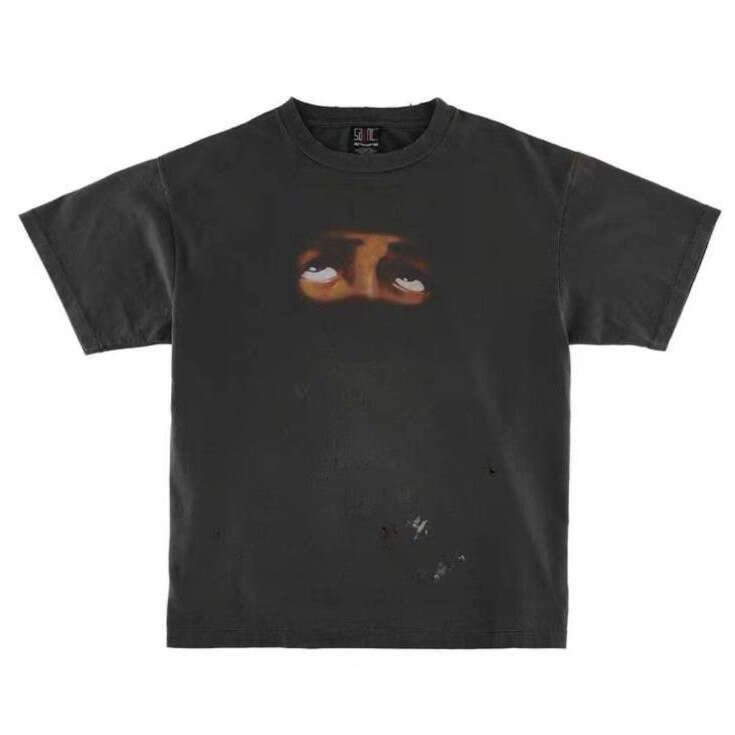 New Washed Old Eye Pattern Printed T-shirt for Men's Couples Loose Short sleeved Summer