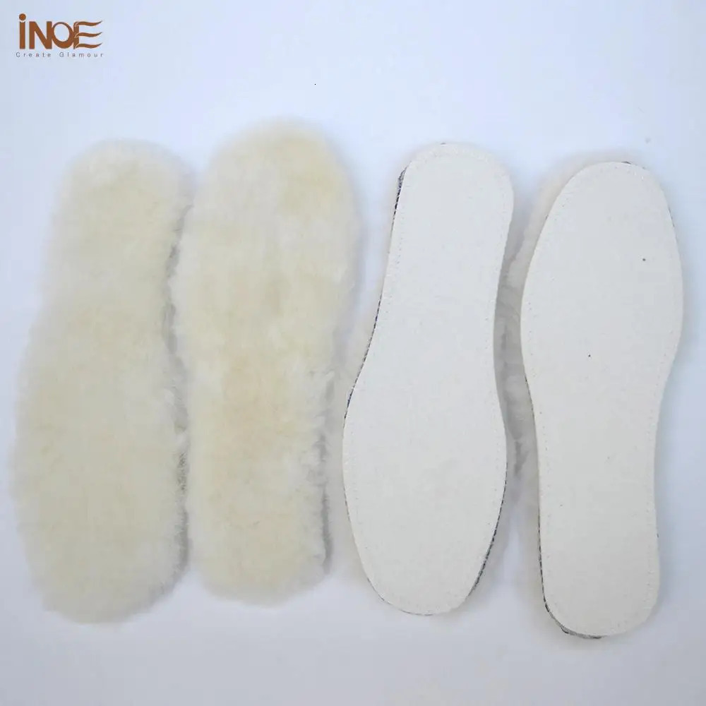 INOE Real Natural Sheep Wool Fur 20mm Length Winter Insole Warm Shoes Pad White Color for Women and Men Size 34-45 High Quality 250106
