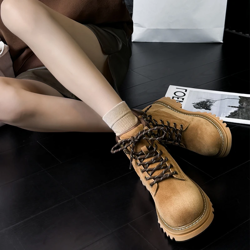 AIYUQI Ankle Boots Female Genuine Leather Autumn Platform Yellow Women's Booties Casual British Style Ladies Boots