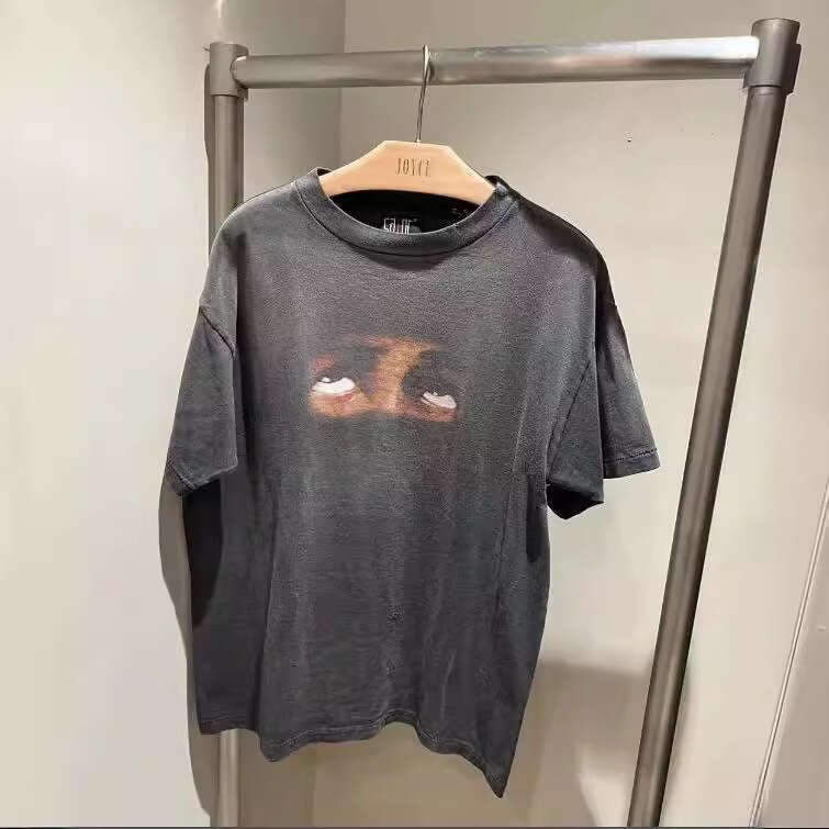 New Washed Old Eye Pattern Printed T-shirt for Men's Couples Loose Short sleeved Summer