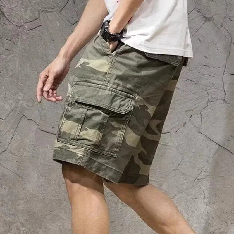 FEWQ American Vibe Camouflage Workwear Mens Shorts Loose Straight Leg Summer Cotton Oversized Casual Male Trousers 24E1621 250103