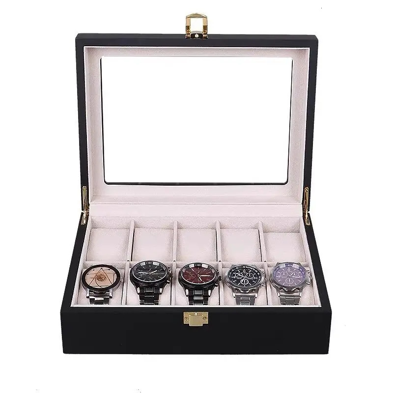 Wood Watch Box Organizer Black Wood Watch Stand Mens Watch Box Jewelry Storage Box 250102