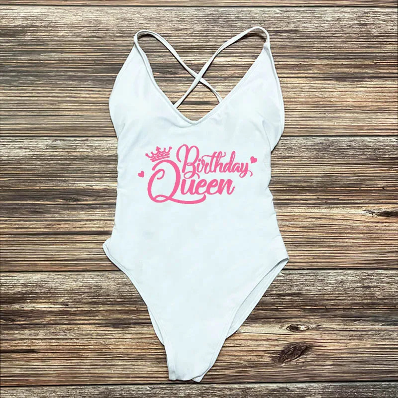 Birthday Queen Squad Swimwear Women Sexy Padded One Piece Swimsuit Woman Bachelorette Party Swimming Suit biquinis feminino 250106