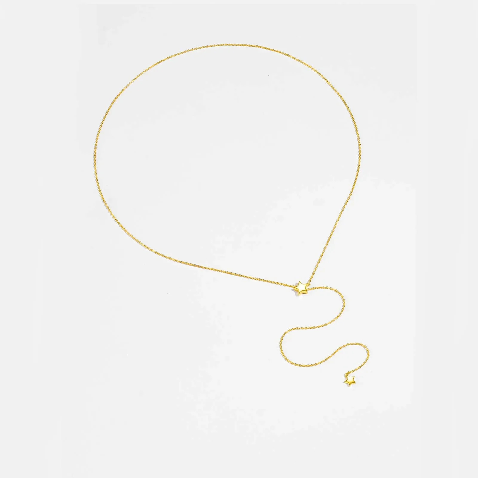 ANDYWEN 925 Sterling Silver Gold Plain Star Pendant Adjustable Chain Slide Necklace 2024 Women Fine Jewelry 250106