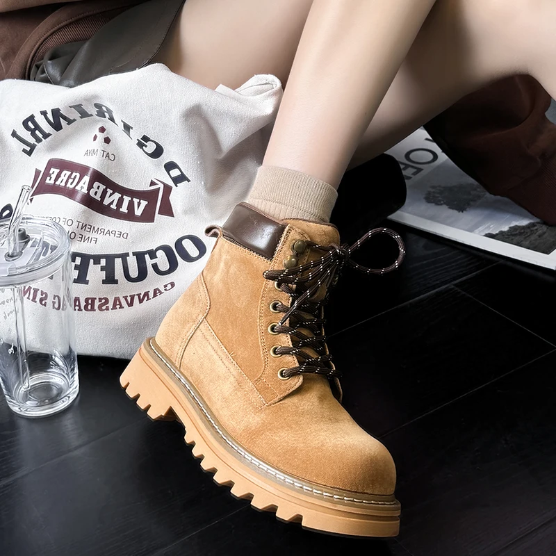 AIYUQI Ankle Boots Female Genuine Leather Autumn Platform Yellow Women's Booties Casual British Style Ladies Boots